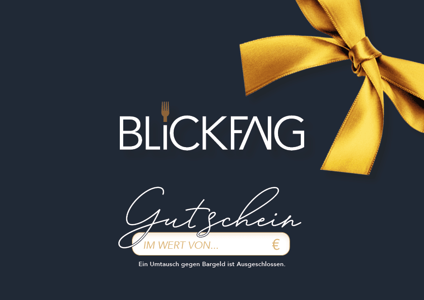 Vorderseite eines Blickfang-Gutscheins mit goldener Schleife